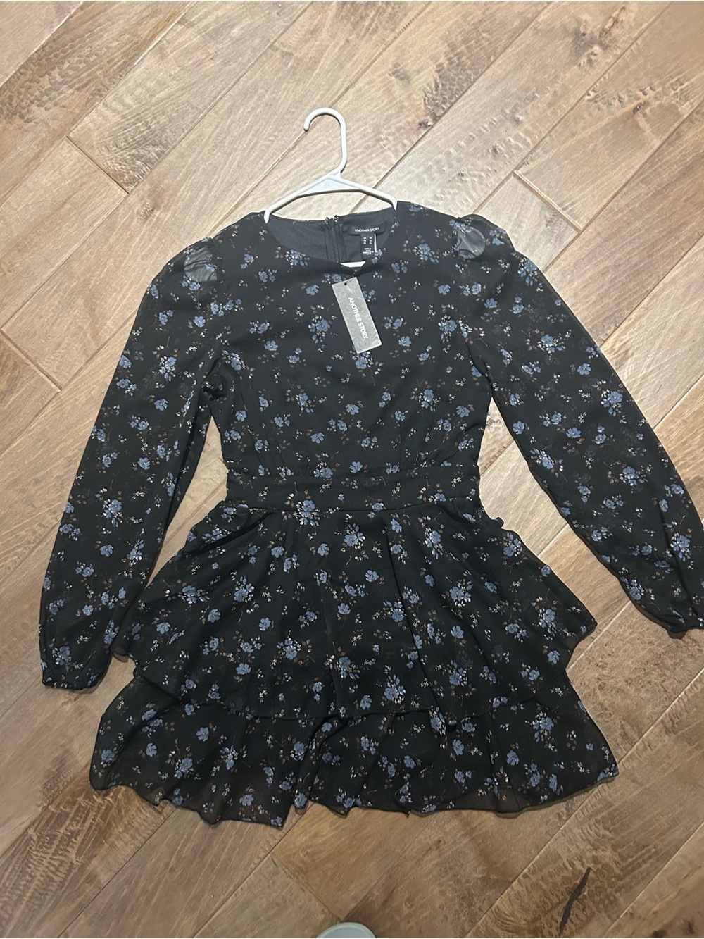 Black Floral Long Sleeve Tiered Dress